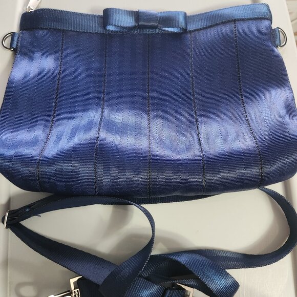 Harveys Salvage INDIGO blue Bow Clutch w/ Root Beer lining - Picture 1 of 5